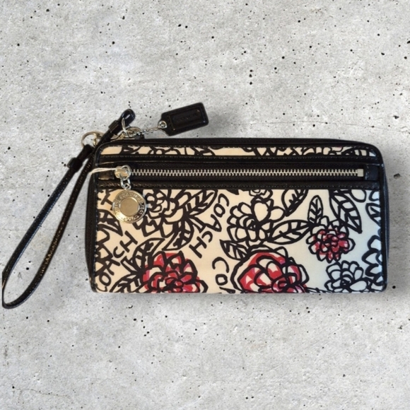 Coach Poppy Graffiti Rose Slim Zip Around Wallet - Picture 2 of 6